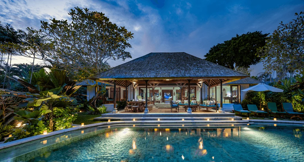 Villa Frangipani Canggu at dusk